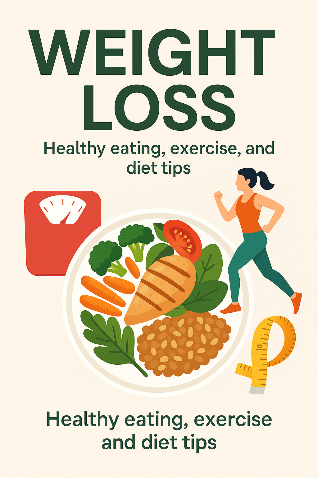 "Featured image for Weight Loss showing healthy eating plate, exercise, and diet tips illustration"