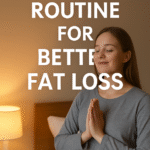 "Woman practicing evening routine for better fat loss in a peaceful bedroom setting"