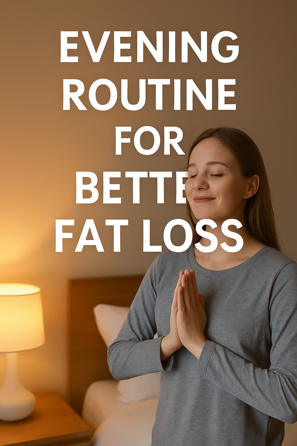 "Woman practicing evening routine for better fat loss in a peaceful bedroom setting"