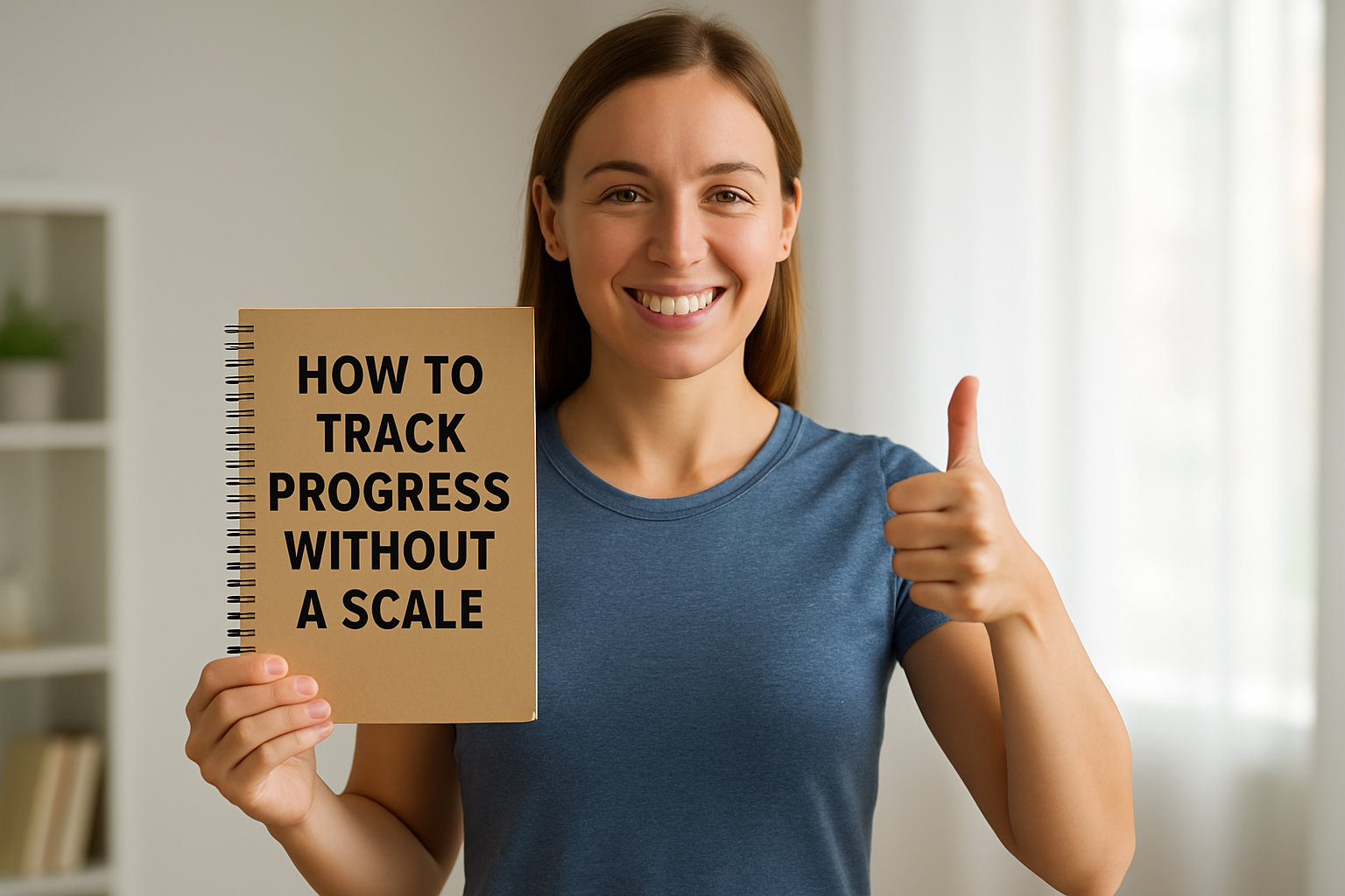Young woman tracking fitness progress without a scale by using measurements and photos