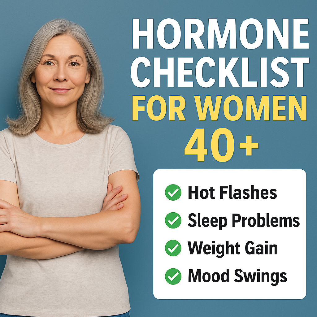 Hormone checklist for women over 40 in a colorful health guide design